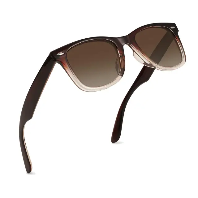 Brown square-frame sunglasses shown at an angle